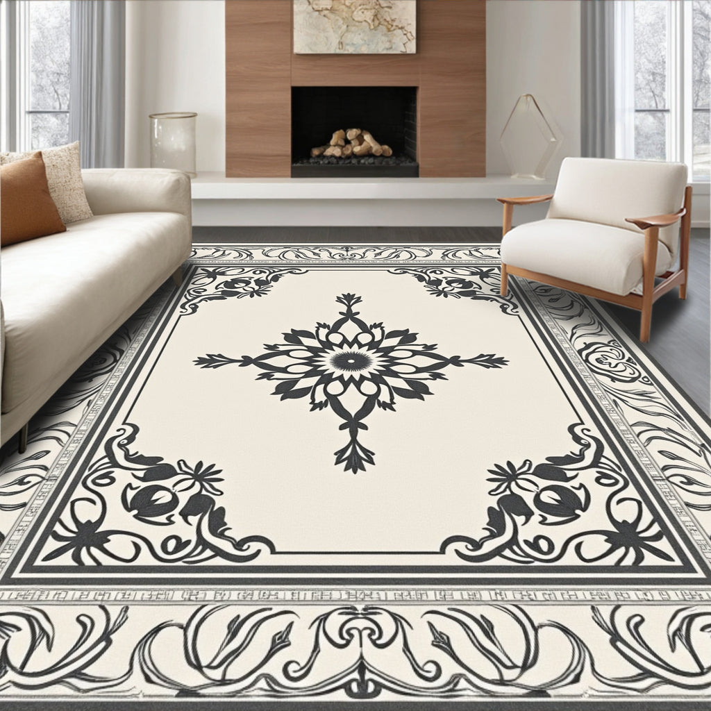 Ornate Floral Scrollwork Motif Rug