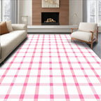 Pink And White Checked Pattern Rug