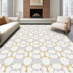 Geometric Lattice Gold Grey Pattern Rug