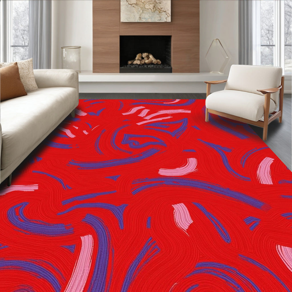 Bold Swirling Abstract Brushstroke Design Rug