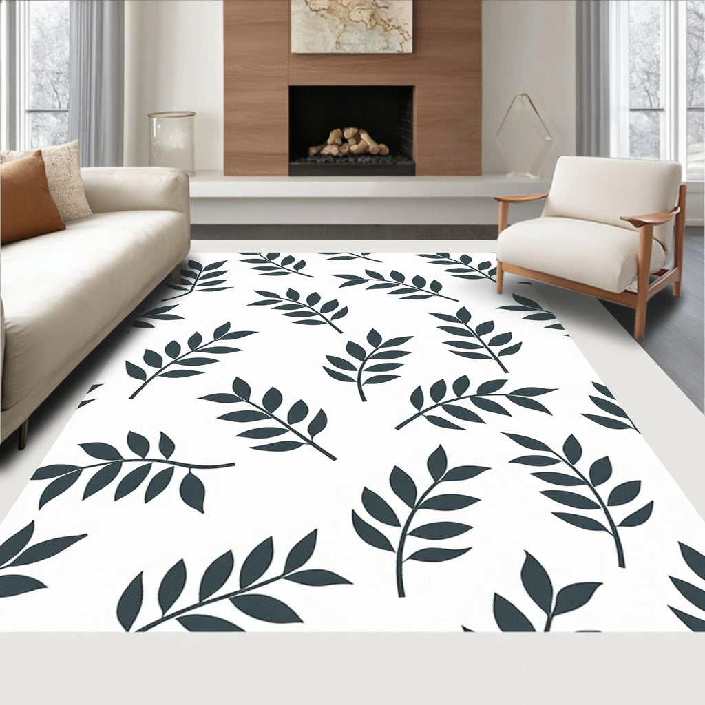 Modern Leaf Patterned Contemporary Rug