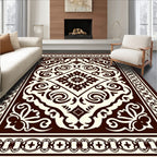 Classic Dark Brown Floral Scroll Pattern Rug