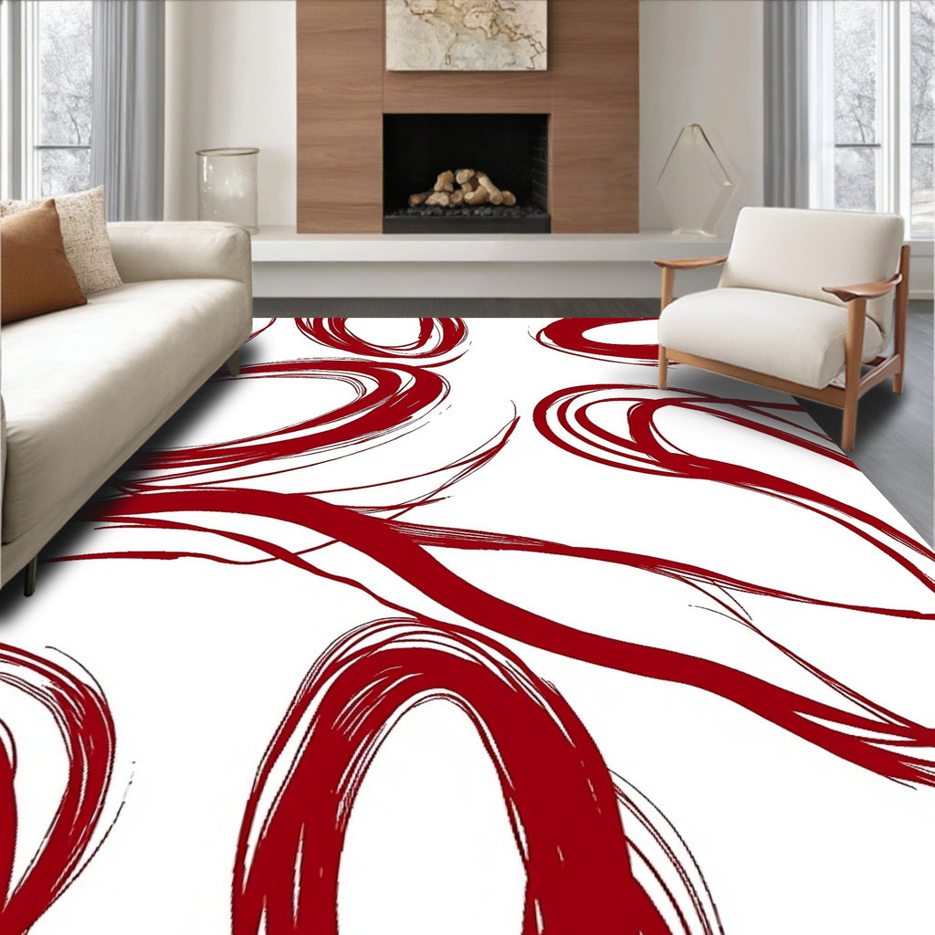 Crimson Swirl Abstract Rug