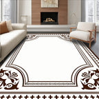 Traditional Brown Floral Scrollwork Border Rug
