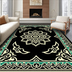 Black Cream Mandala Border Design Rug