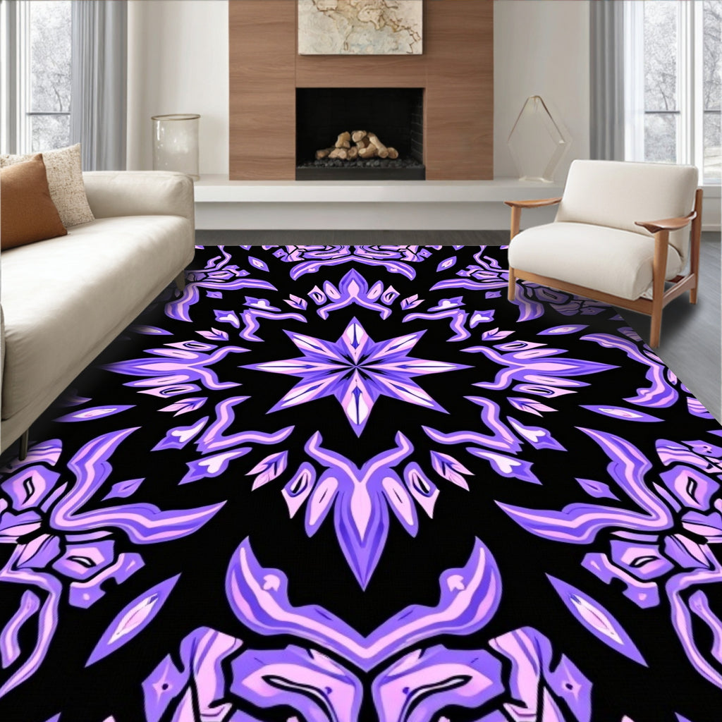 Symmetric Purple Abstract Petal Pattern Rug