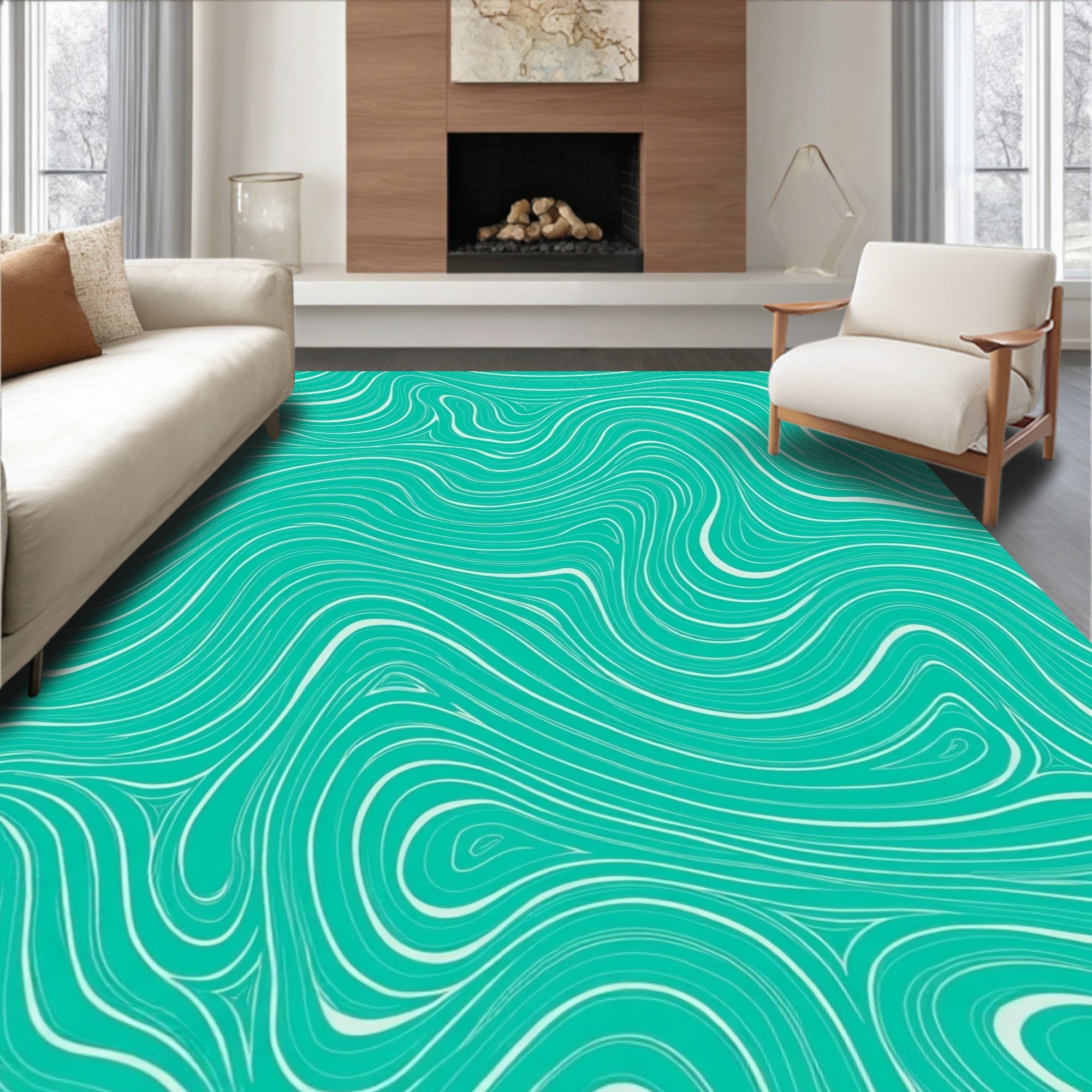 Modern Swirl Turquoise Pattern Rug