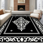 Classic Black White Arabesque Border Rug