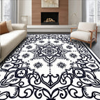 Intricate Black Floral Mandala Design Rug