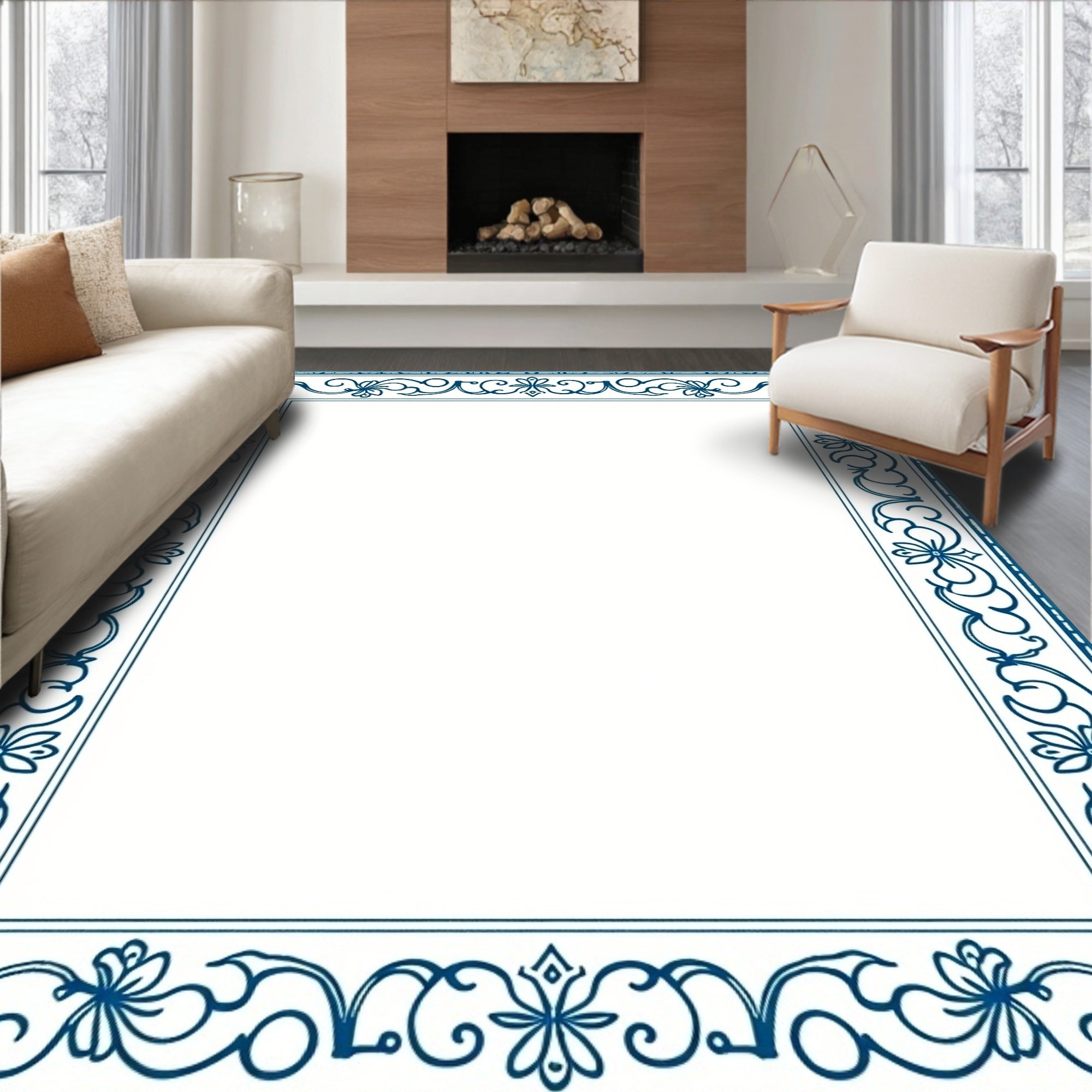 Classic Floral Swirl Border Design Rug