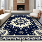 Dark Blue Cream Intricate Mandala Rug