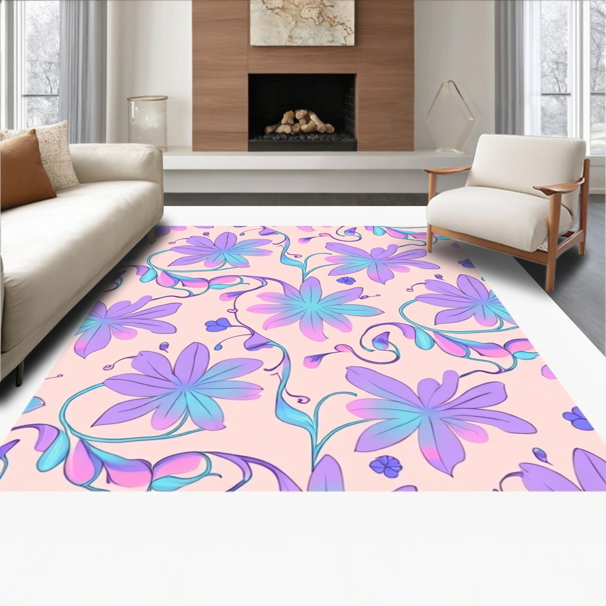 Pastel Floral Vine Pattern Rug