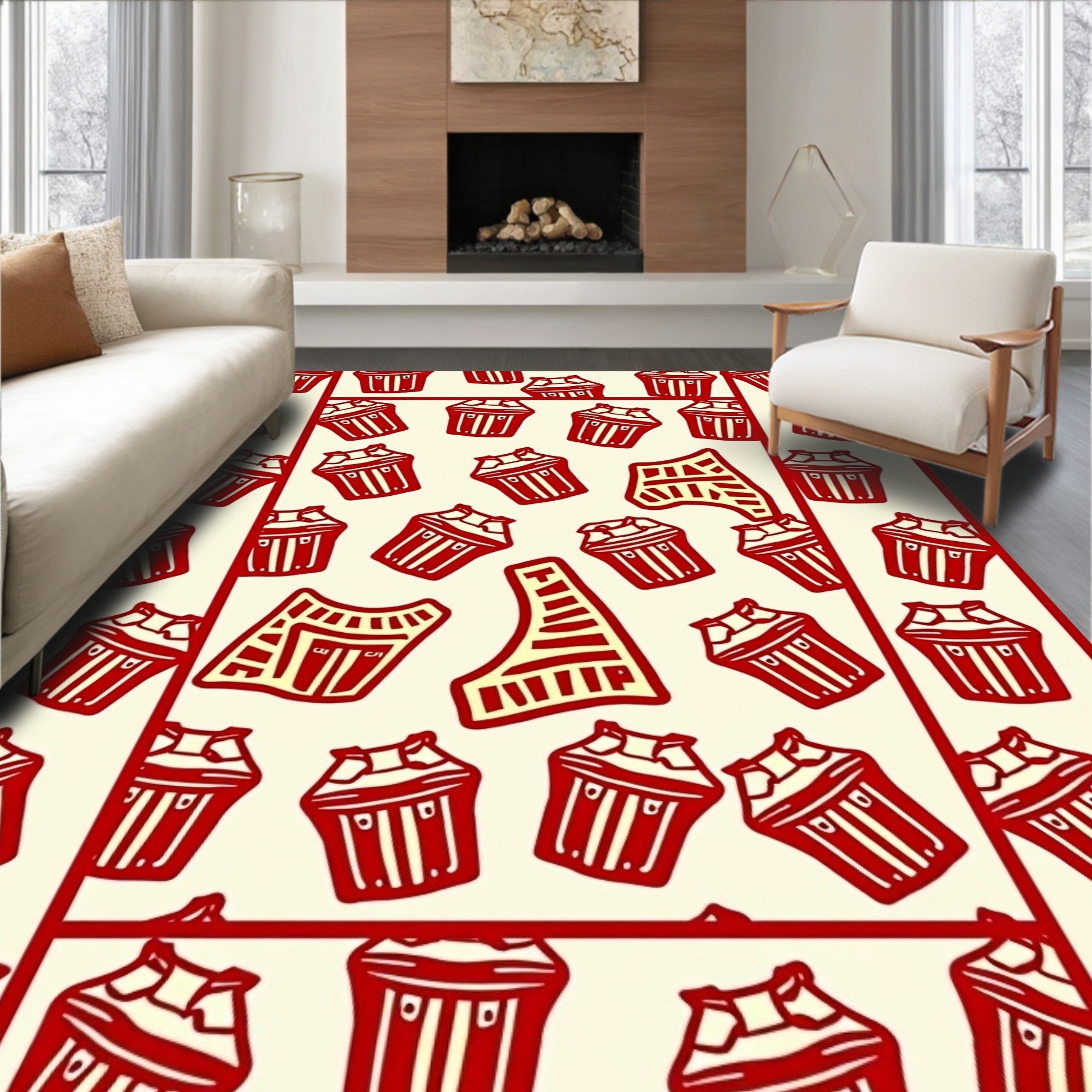 Red Cream Abstract Pattern Rug