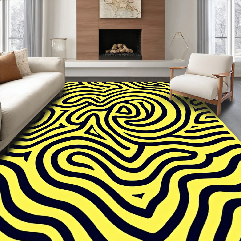 Vibrant Yellow Swirl Pattern Rug