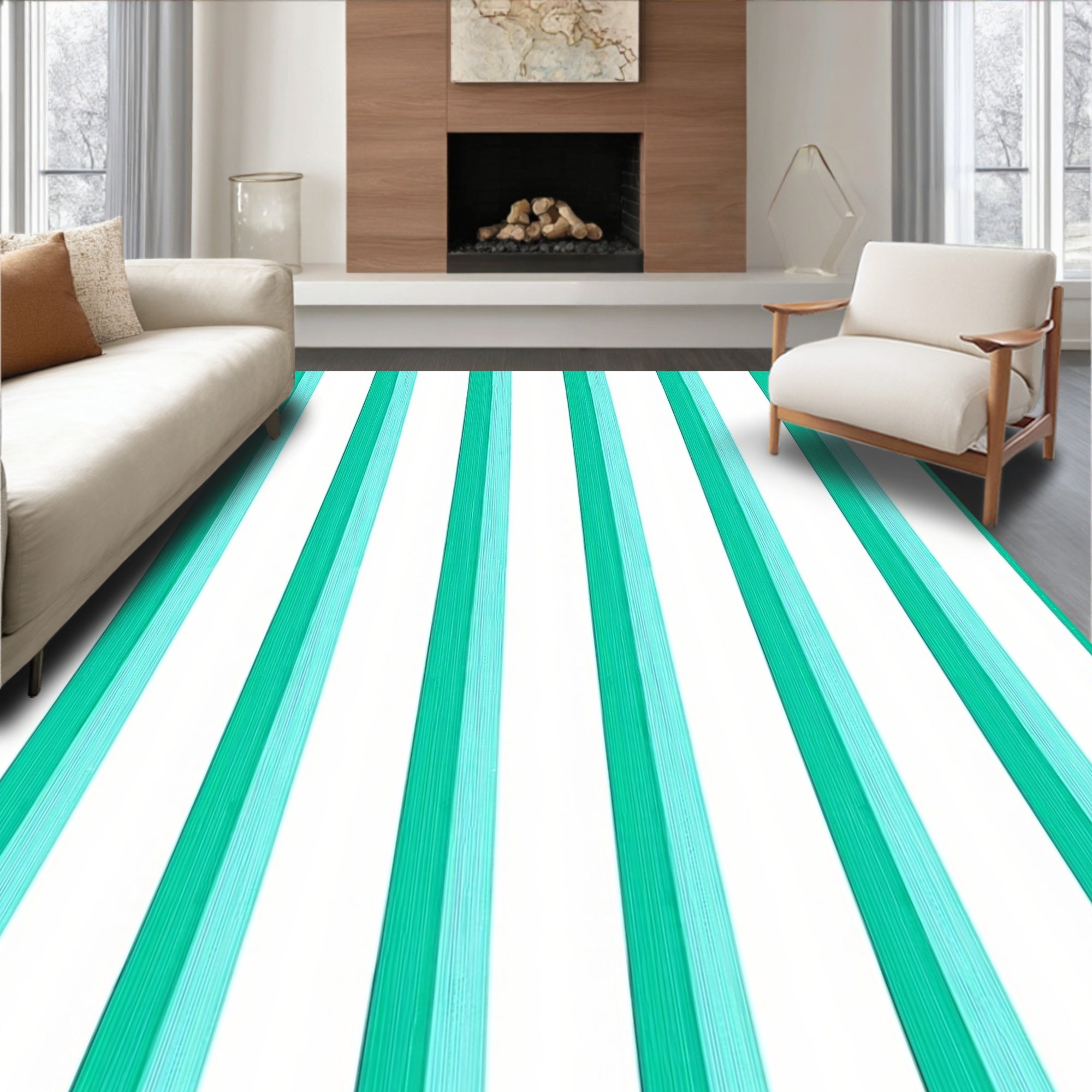 Emerald 2-Tone Vertical Stripe Rug