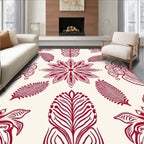 Intricate Red Floral Leaf Pattern Rug