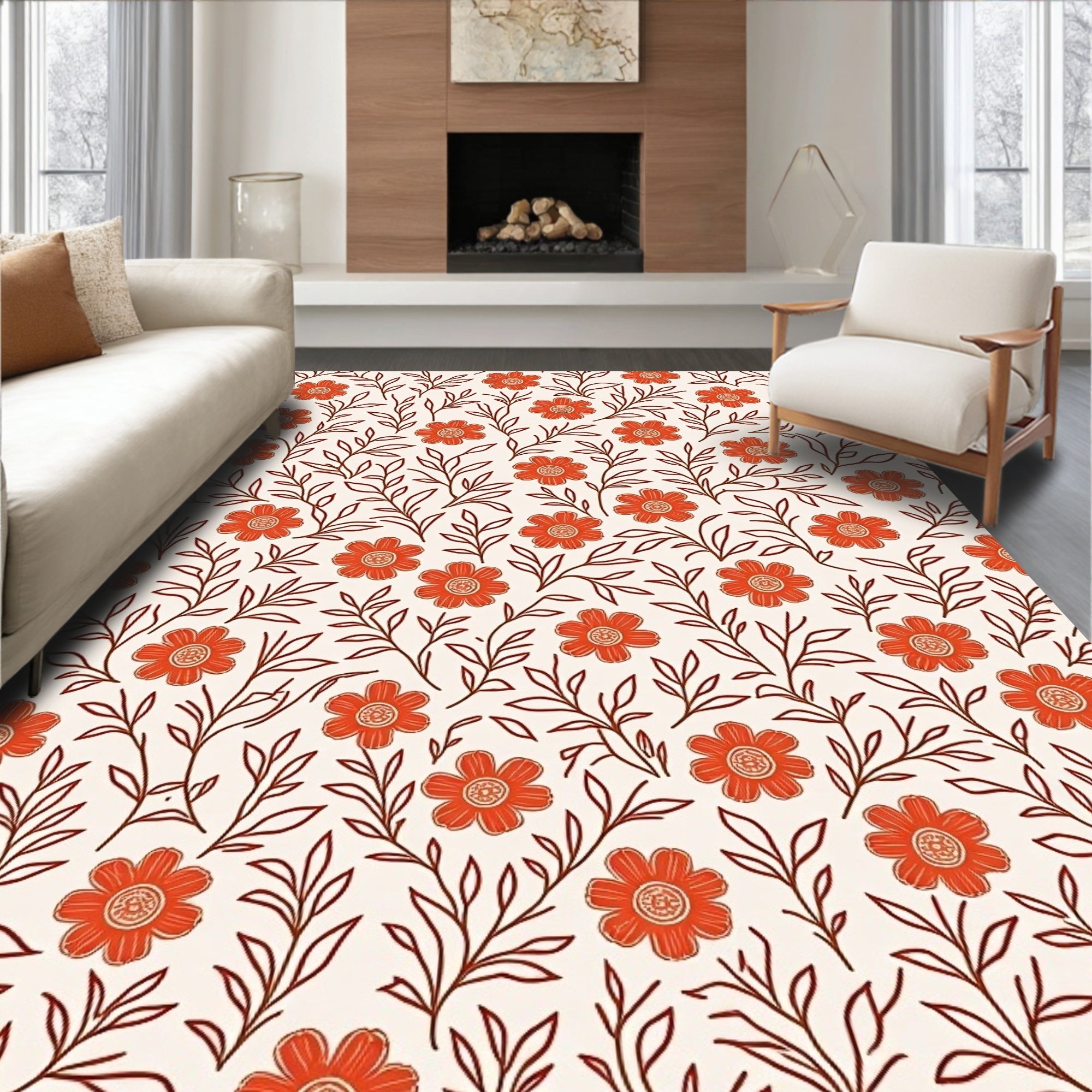 Vintage Floral Branch Pattern Rug