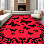Black Butterfly Patterned Red Rug