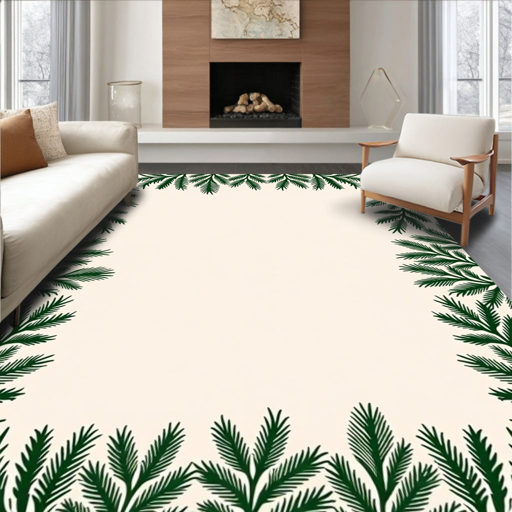 Dark Forest Pine Branches Border Rug