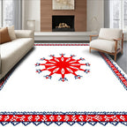 Bold Red Sunburst Bordered Rug