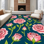 Pink Roses Floral Pattern Rug