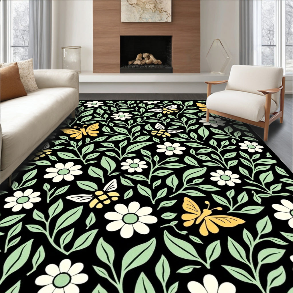 Nature Inspired Butterfly Bee Pattern Rug