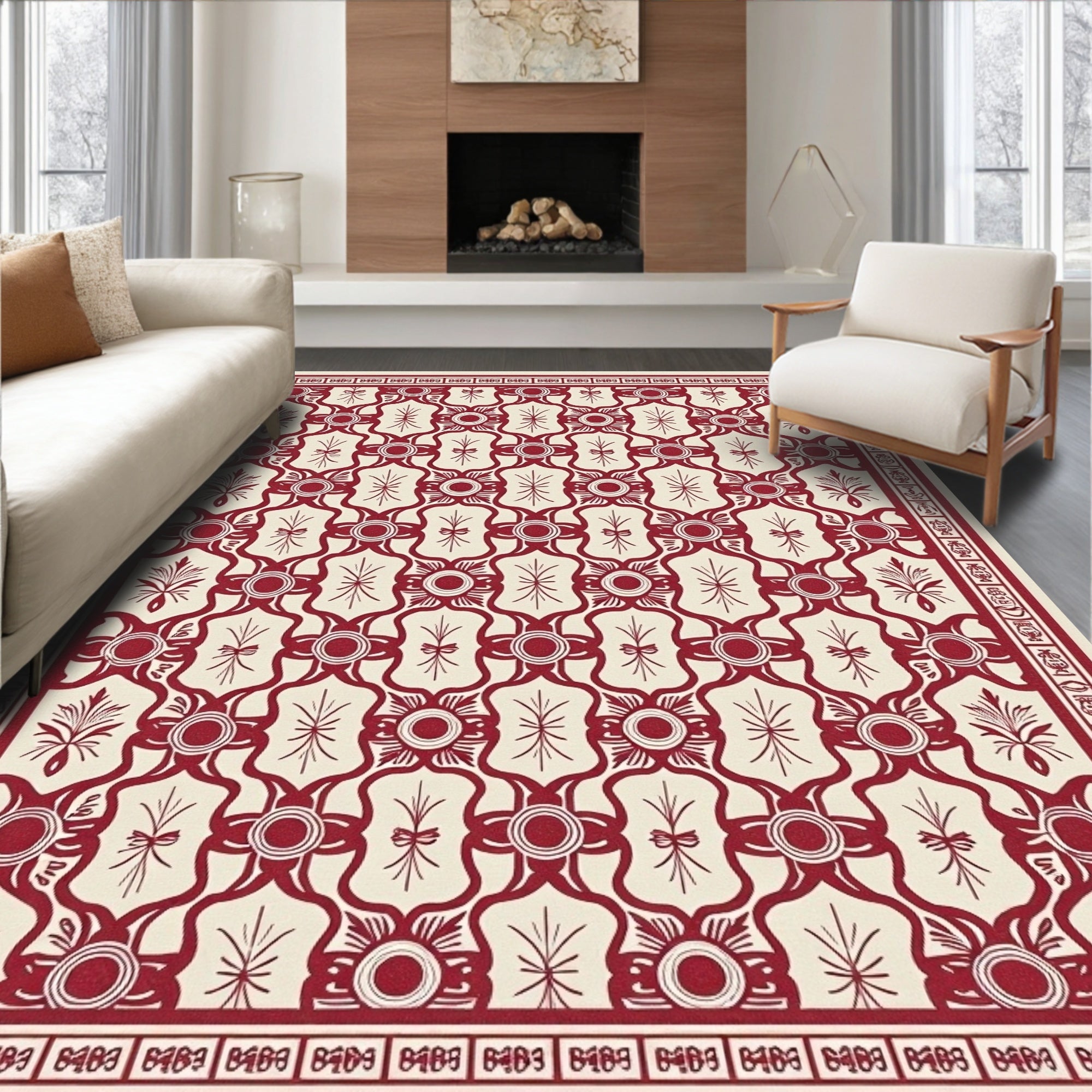 Elegant Red Floral Scroll Rug