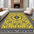 Bold Yellow Floral Geometric Pattern Rug