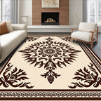 Dark Brown Floral Medallion Cream Rug