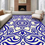 Navy Blue Intricate Floral Mandala Pattern Rug