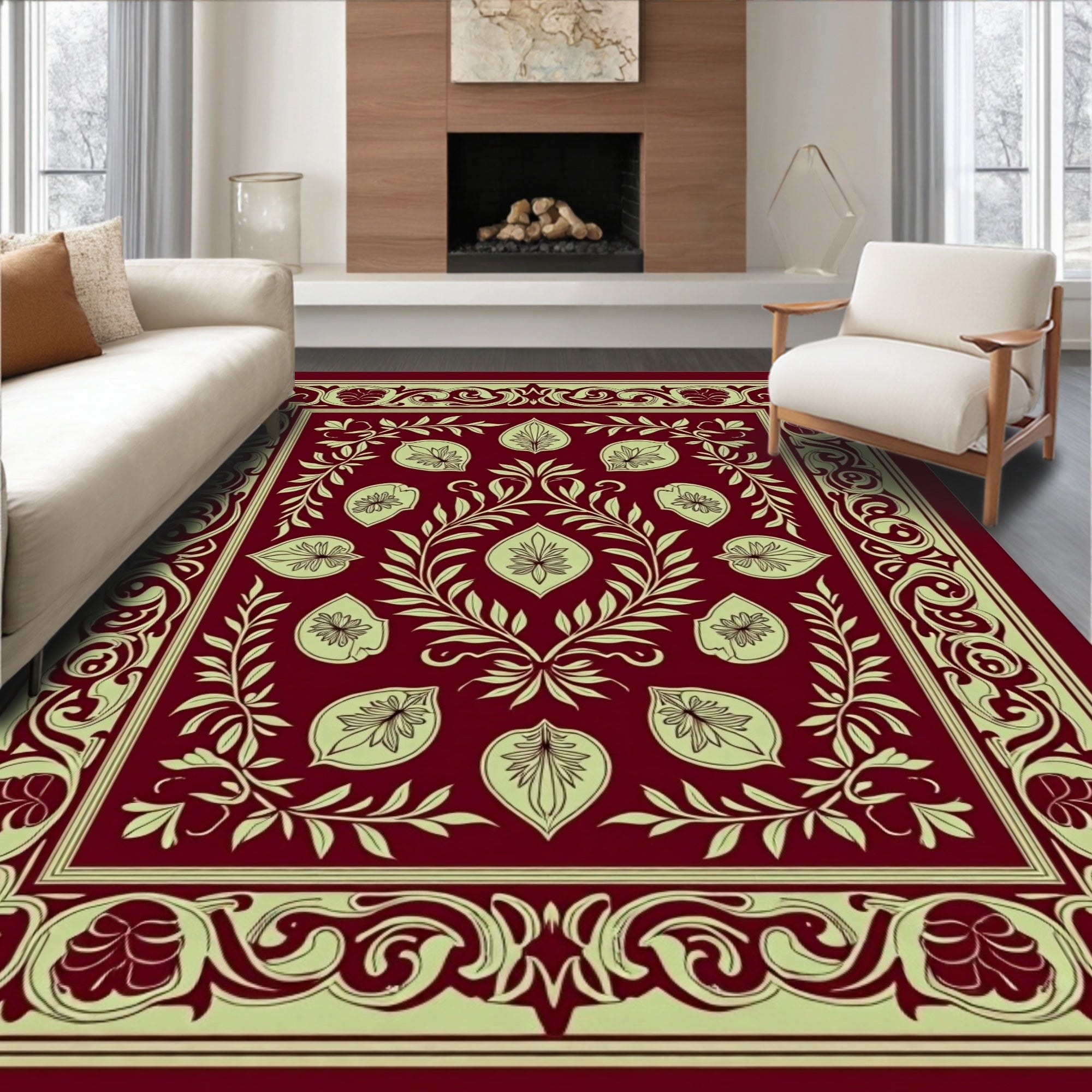 Ornate Floral Vine Patterned Rug