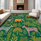 Jungle Safari Animals Botanical Print Rug