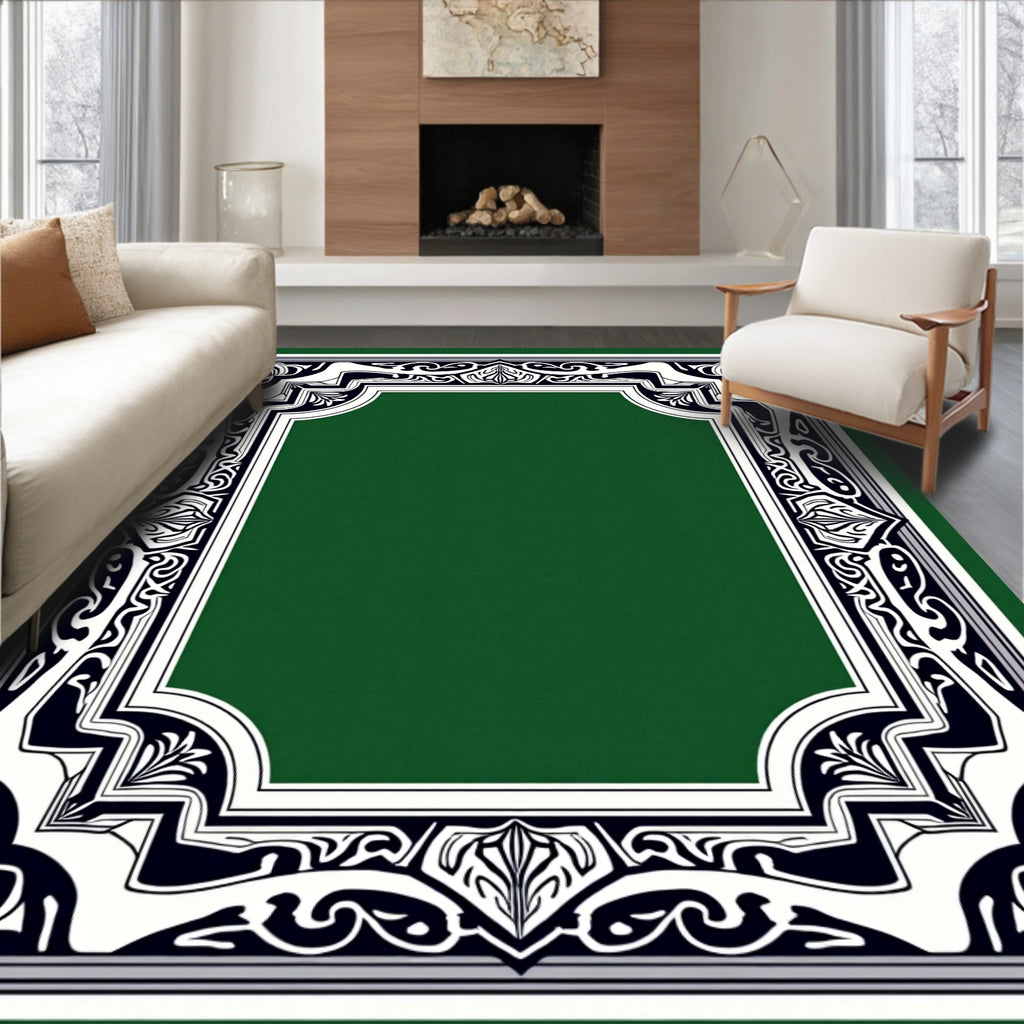 Elegant Black and White Floral Border Rug