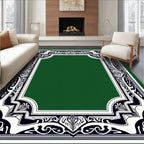 Elegant Black and White Floral Border Rug