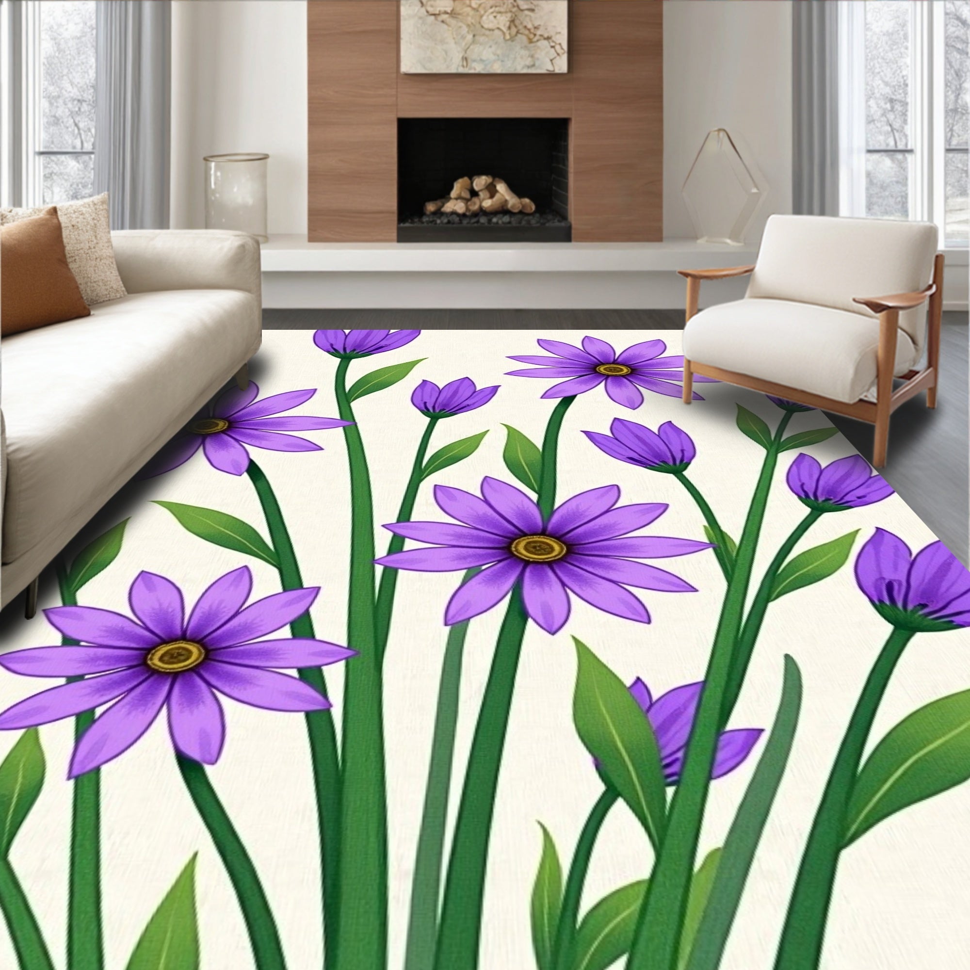 Purple Daisy floral design Rug