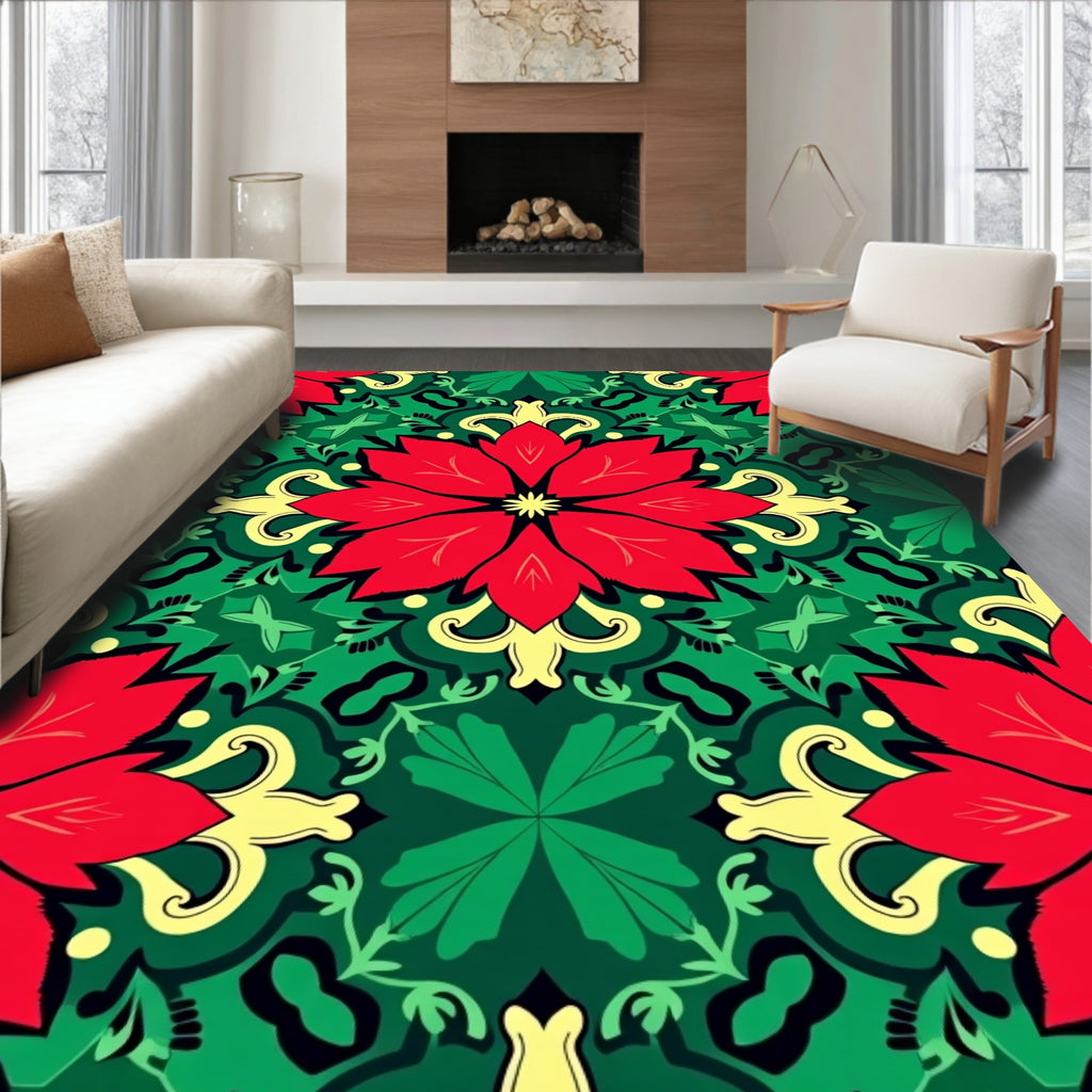 Vibrant Red Floral Emerald Medallion Rug