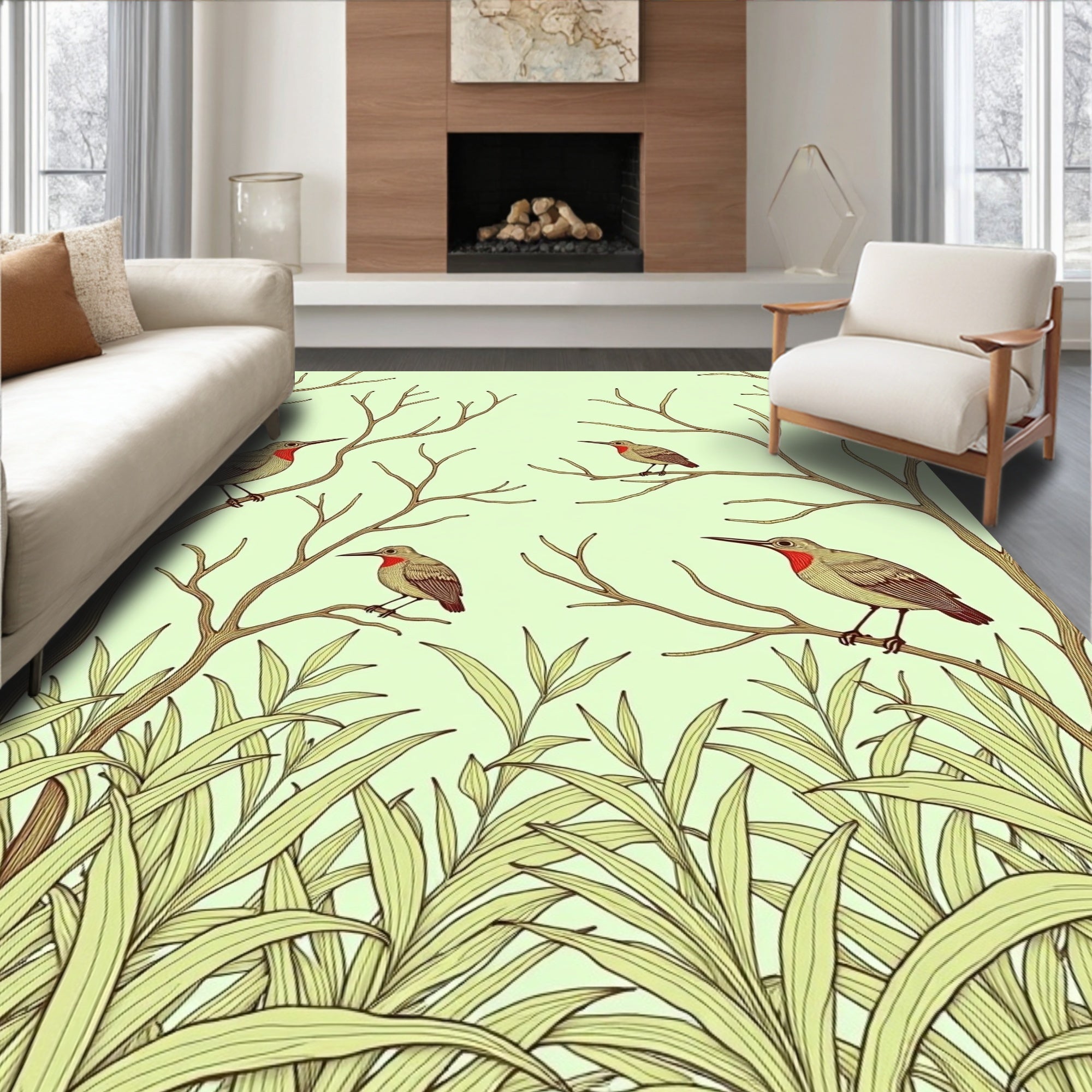 Birds Perched on Spring Branches Rug