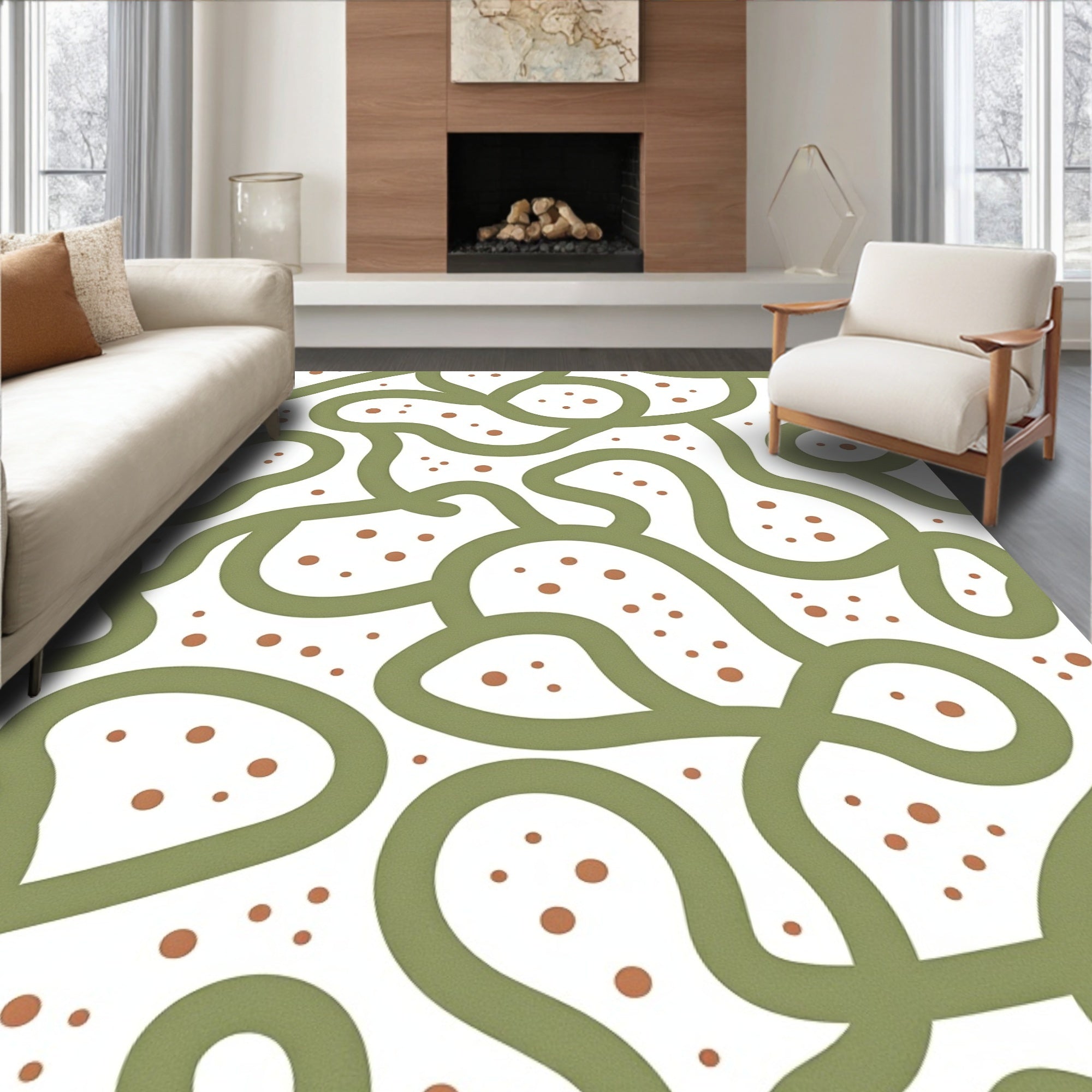 Organic Green Wavy Dot Pattern Rug
