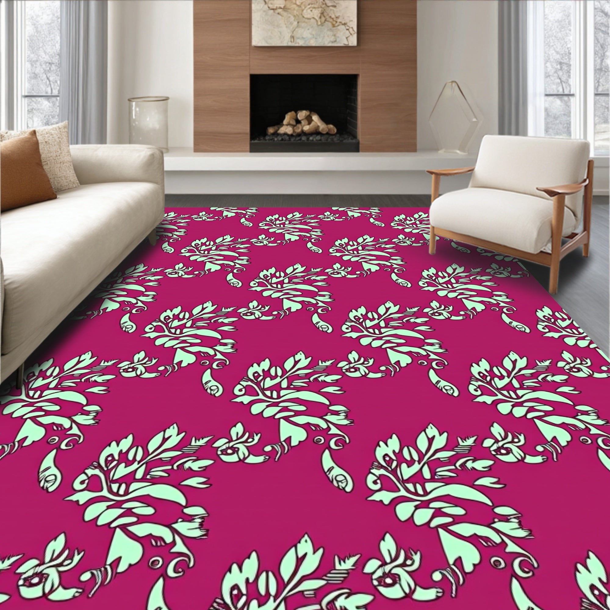 Ornate Floral Scrollwork Design Rug