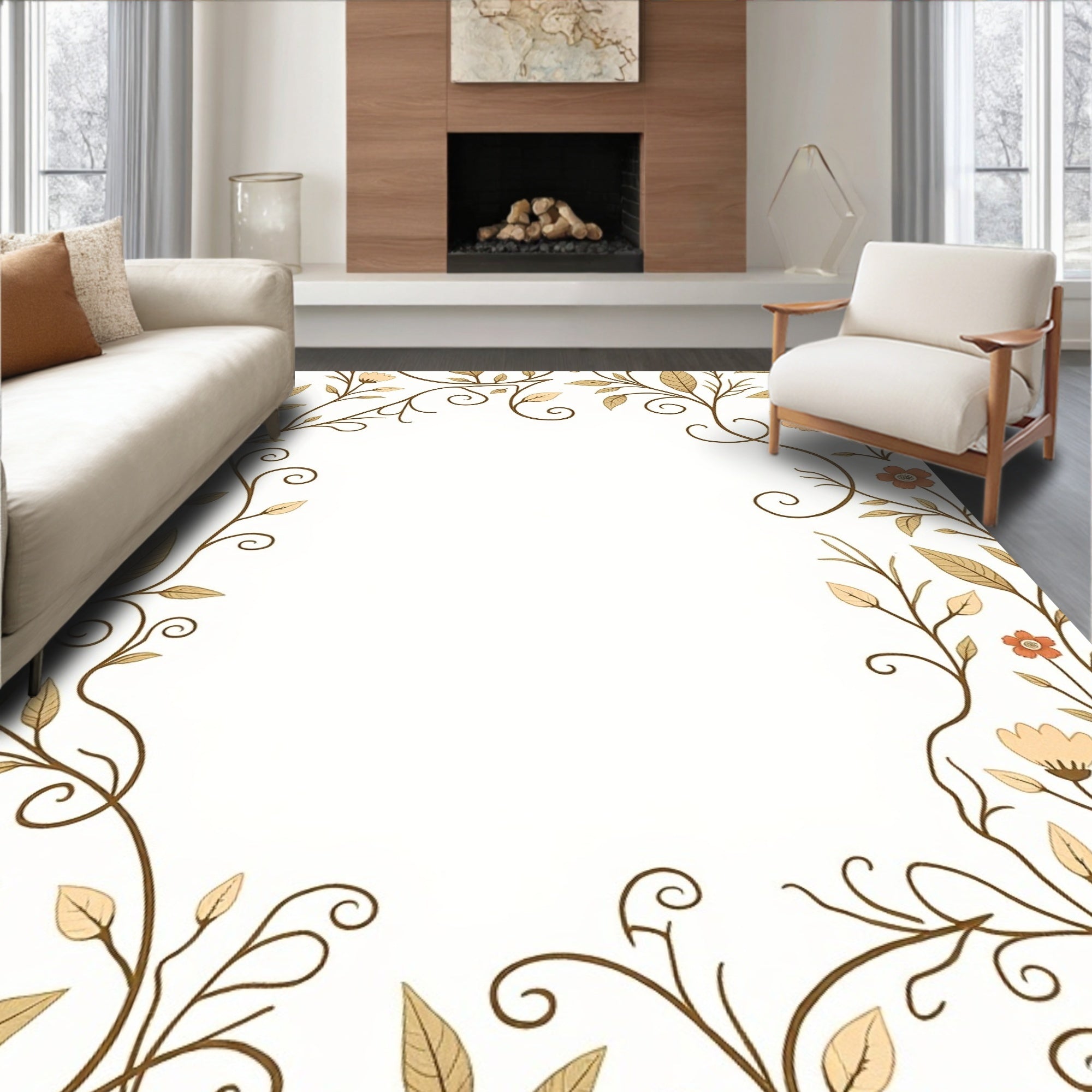 Whimsical Floral Vine Pattern Rug