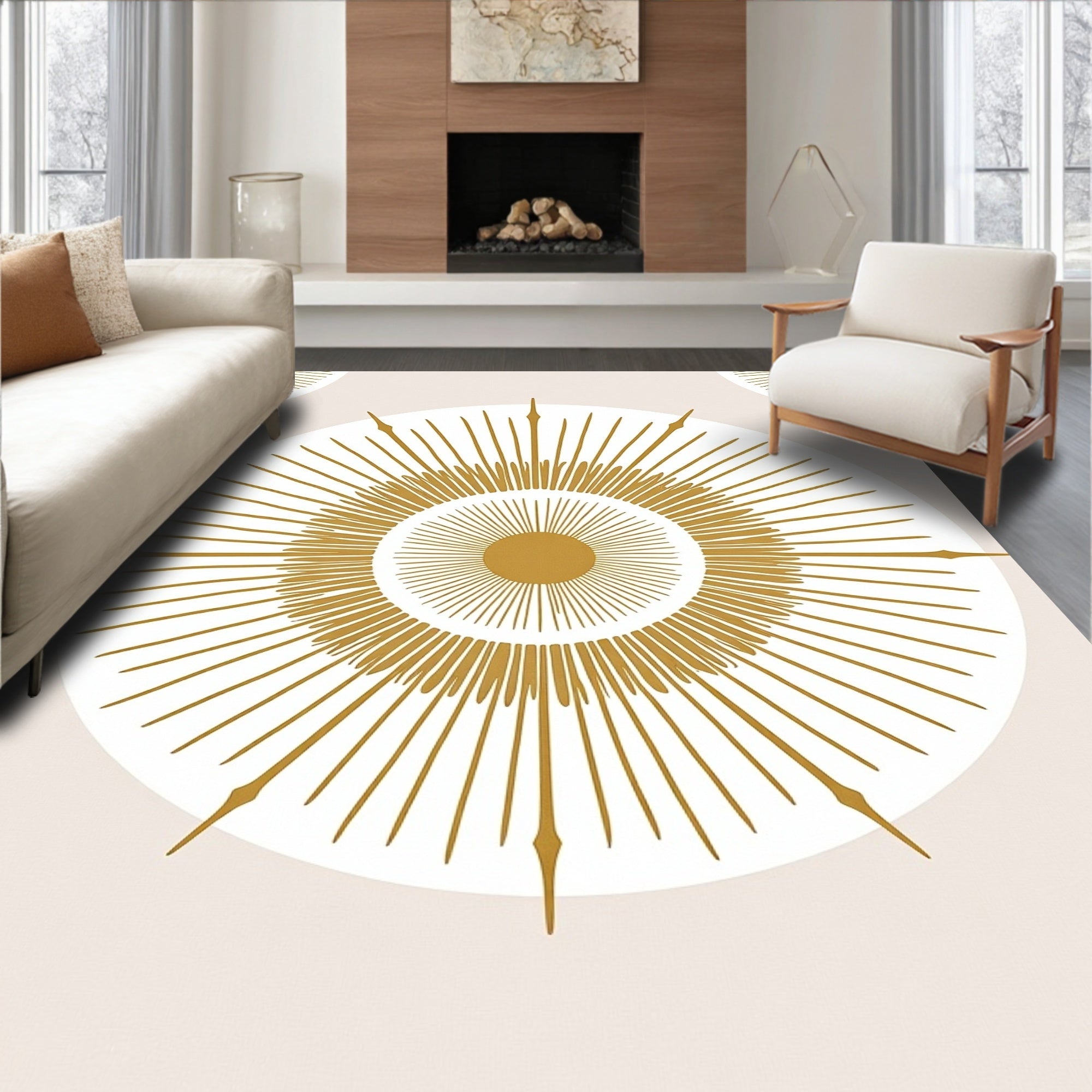 Radiant Sunburst Geometric Pattern Rug
