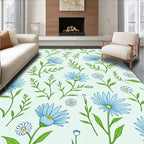 Delicate Floral Blue Daisy Pattern Rug