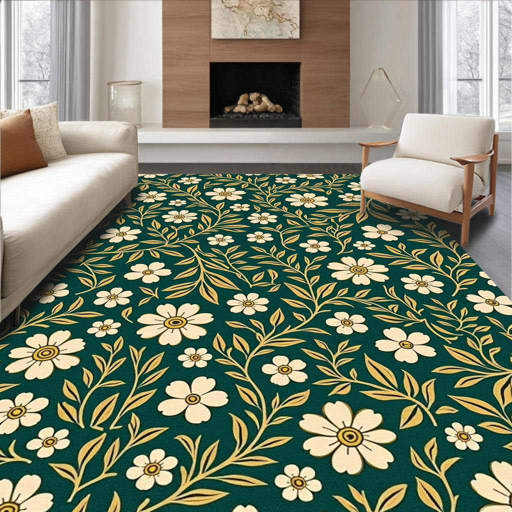 Vintage Floral Vine Pattern Tile Rug