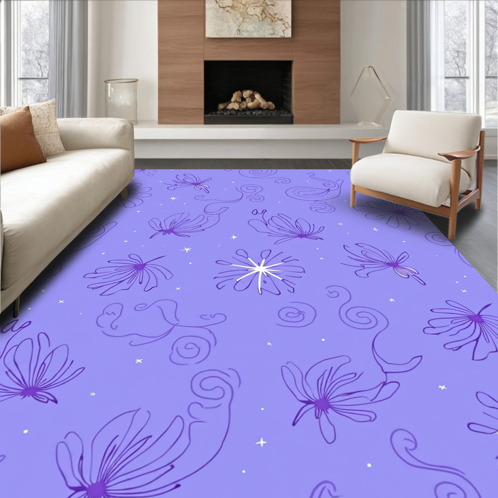 Whimsical Floral Swirl Pattern Design Rug