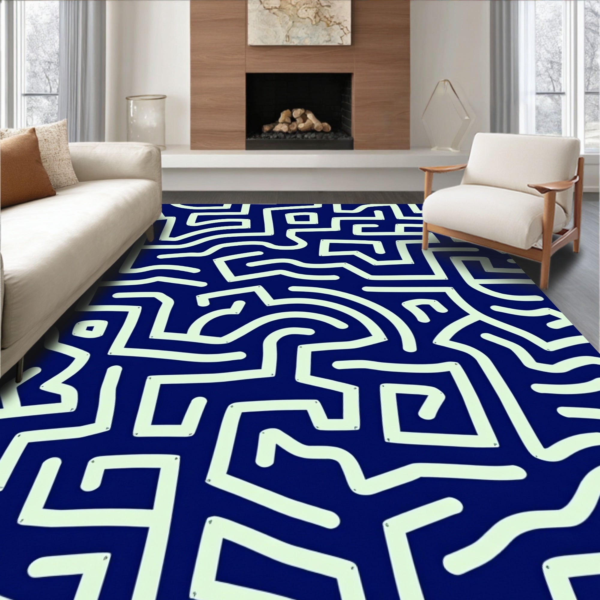 Abstract Maze Pattern Rug