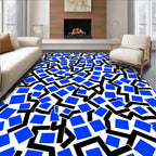 Abstract Blue Square Zigzag Pattern Rug