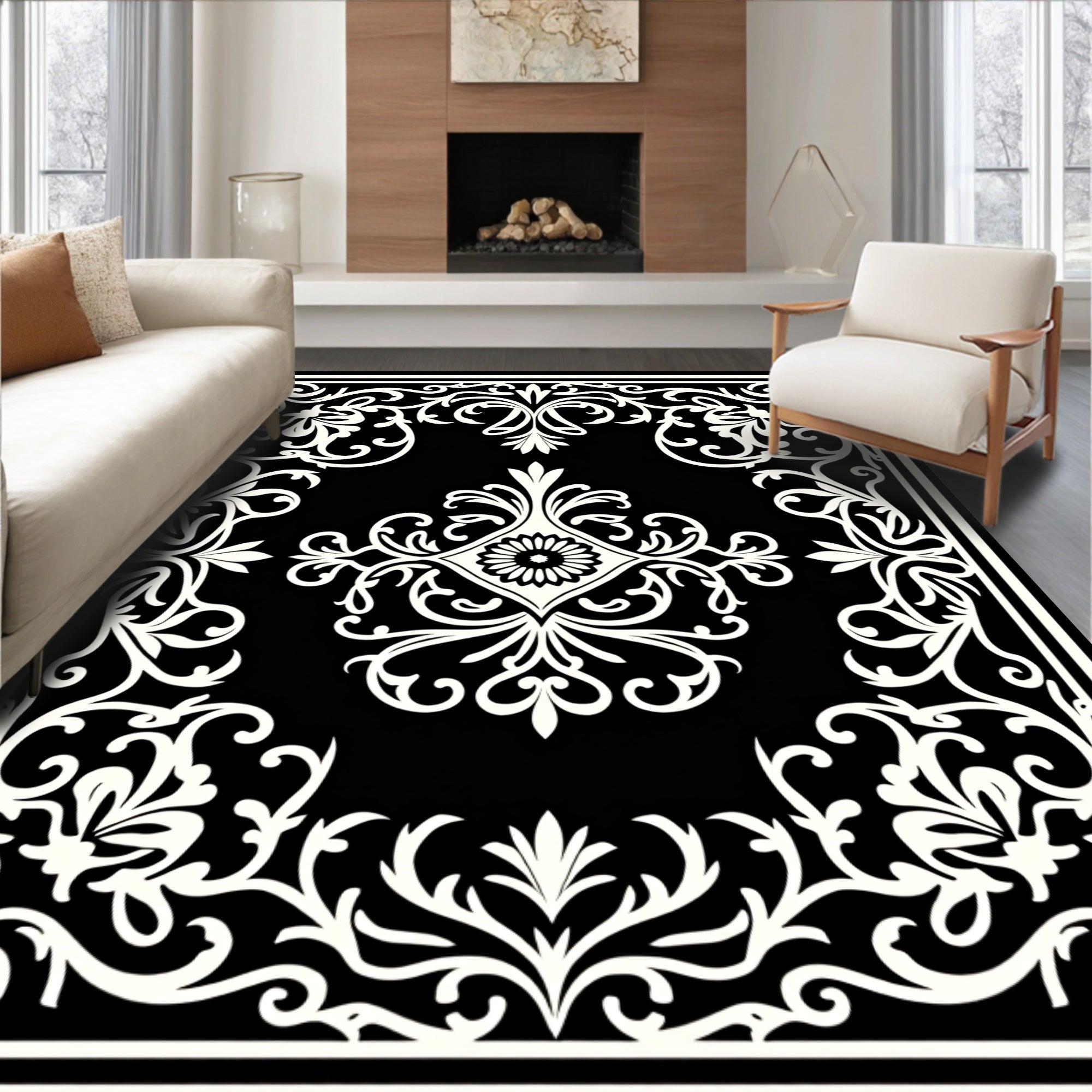 Classic Floral Damask Scrollwork Design Rug