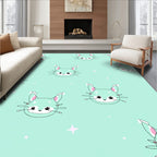 Cute Mint Cat Star Pattern Rug