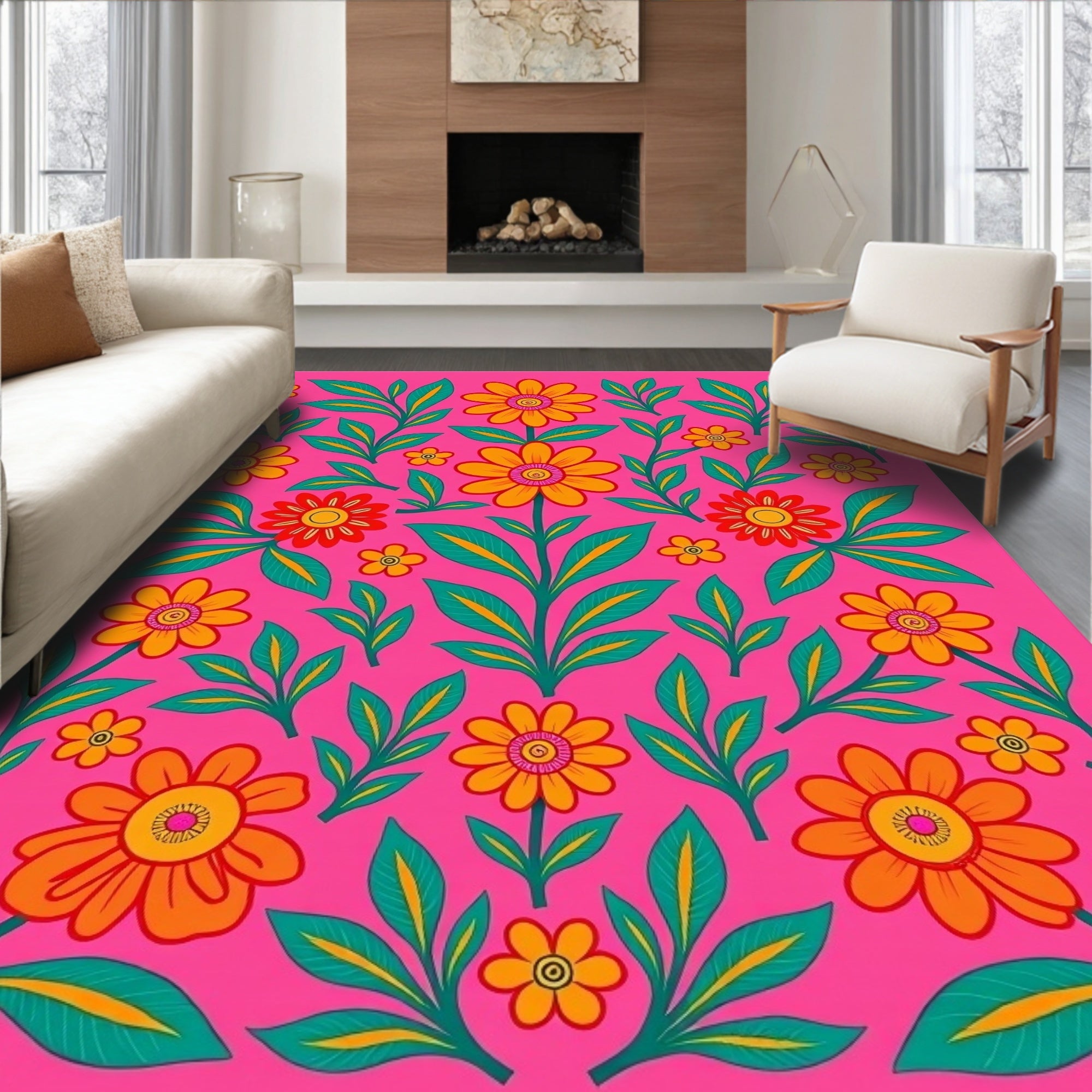 Vibrant Floral Botanical Pattern Rug