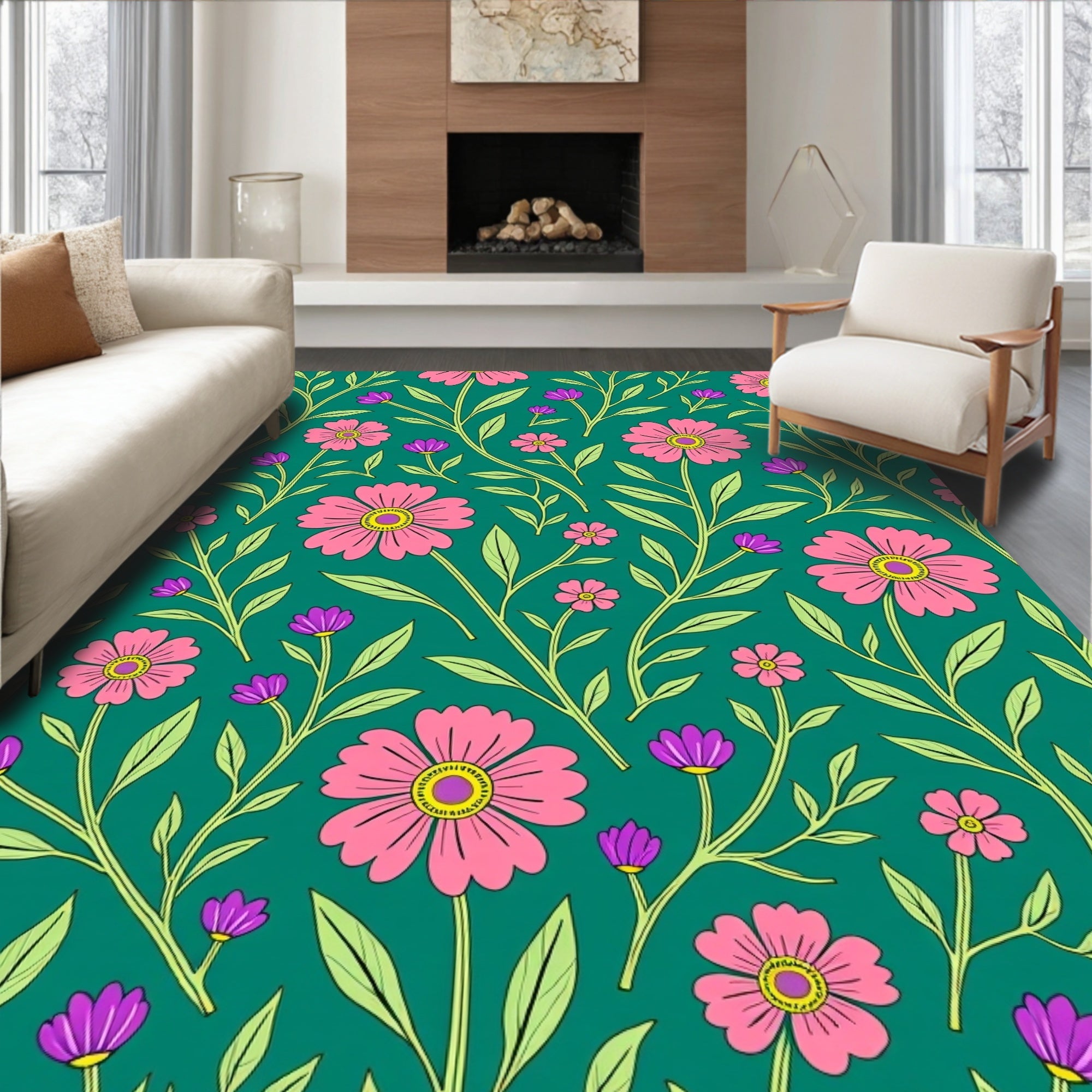 Botanical Floral Vines Pattern Rug